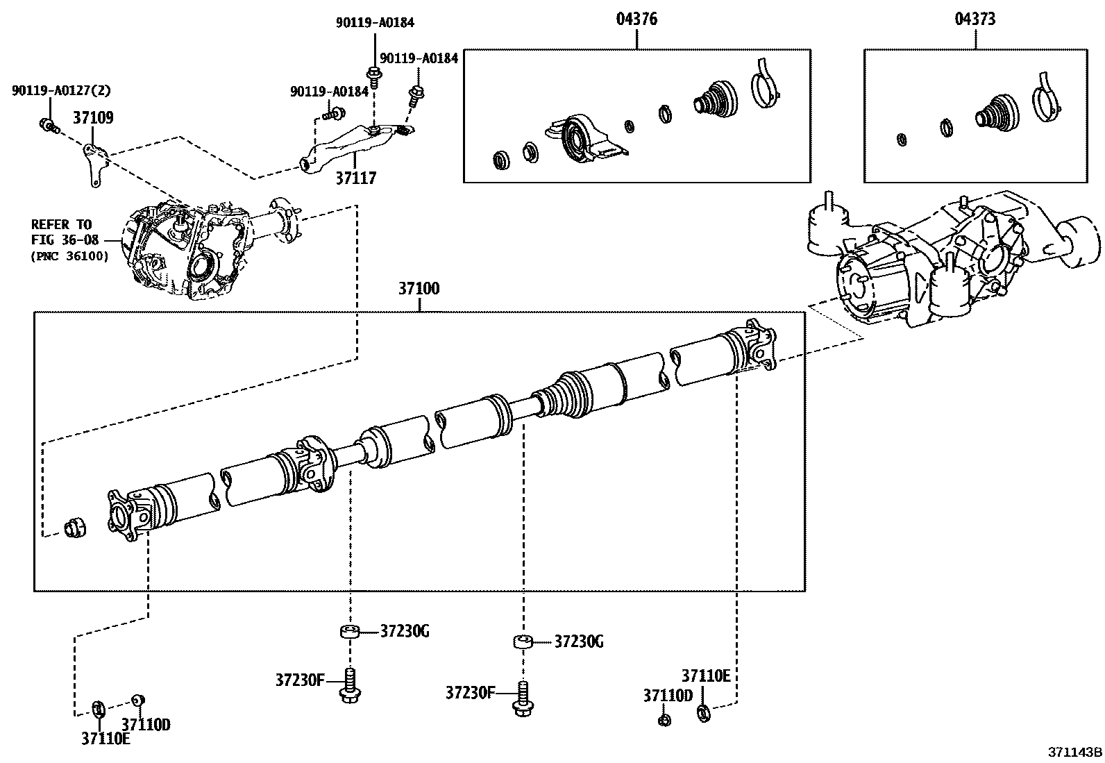 Toyota CAMRY Propeller Shaft & Universal Joint EPC diagram — 371143B
