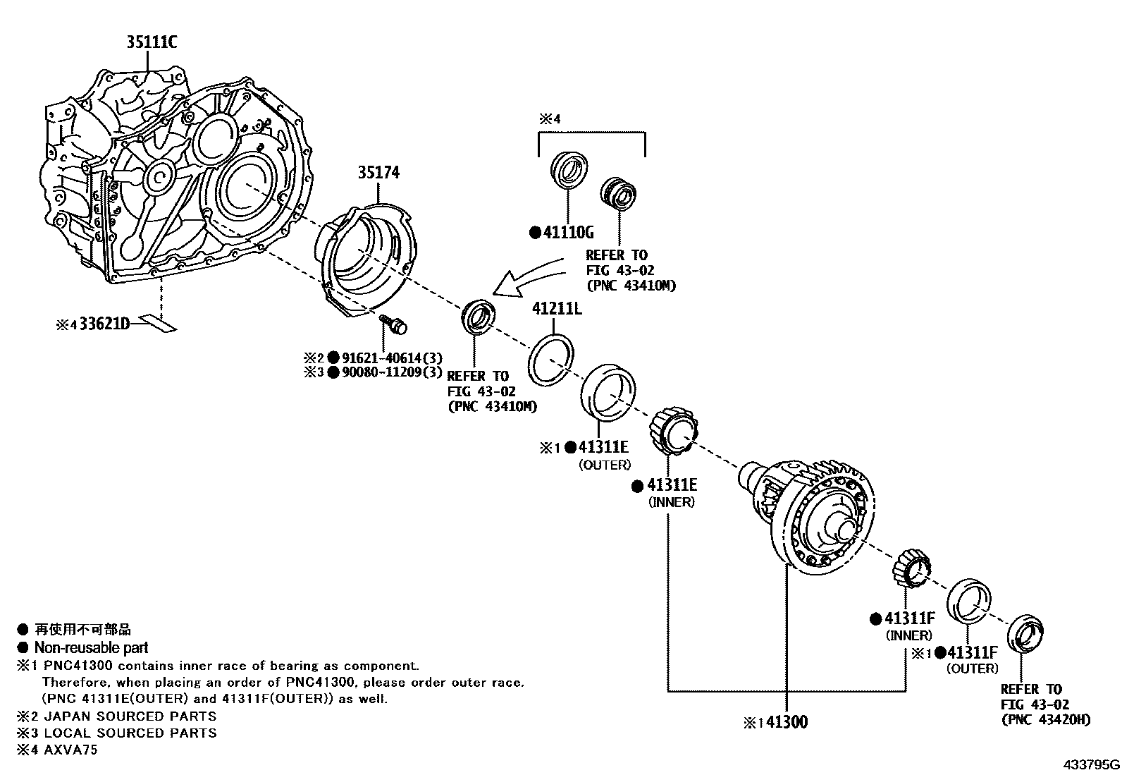 Toyota CAMRY 前桥壳和差速器 EPC diagram — 433795G