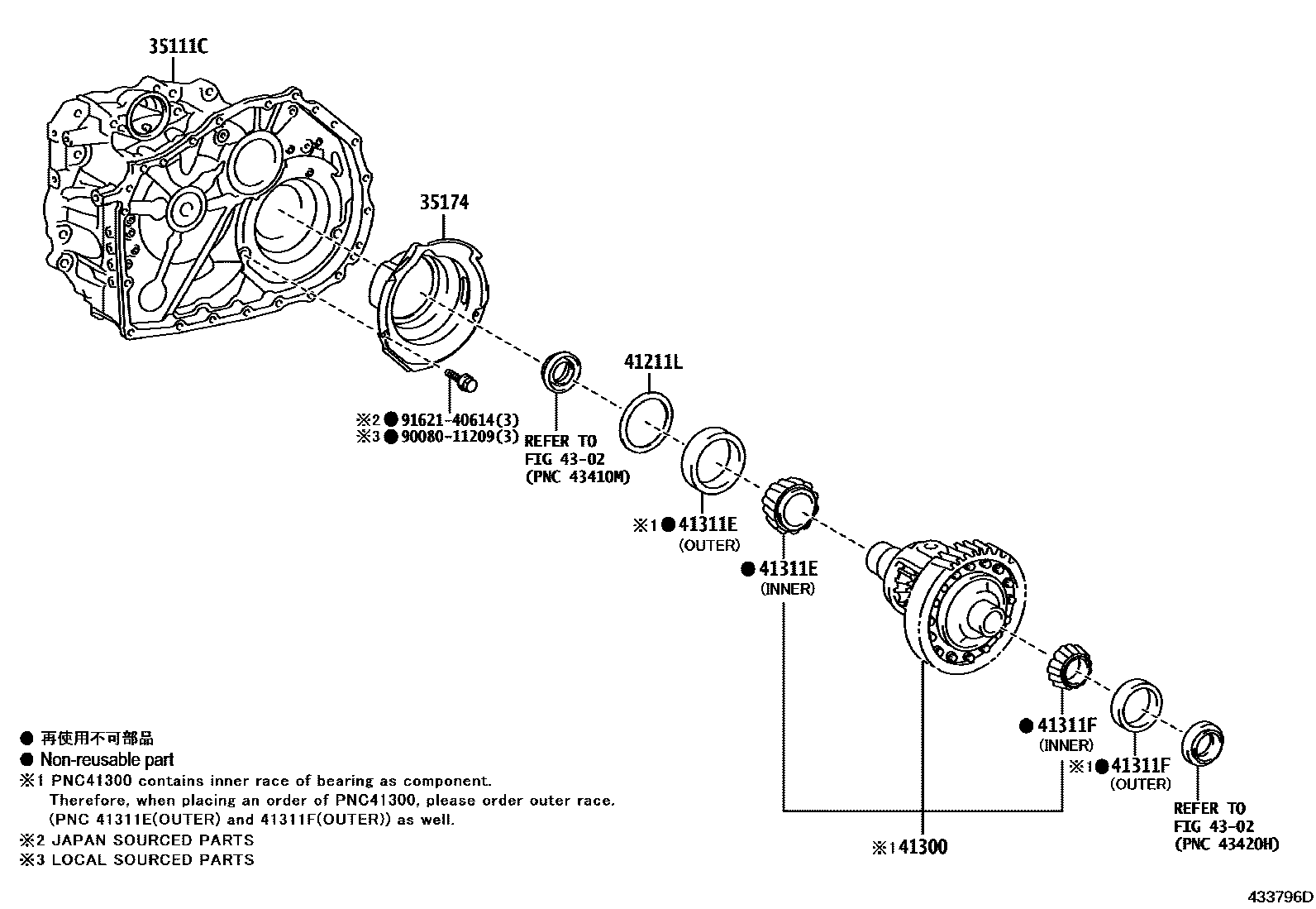 Toyota CAMRY 前桥壳和差速器 EPC diagram — 433796D