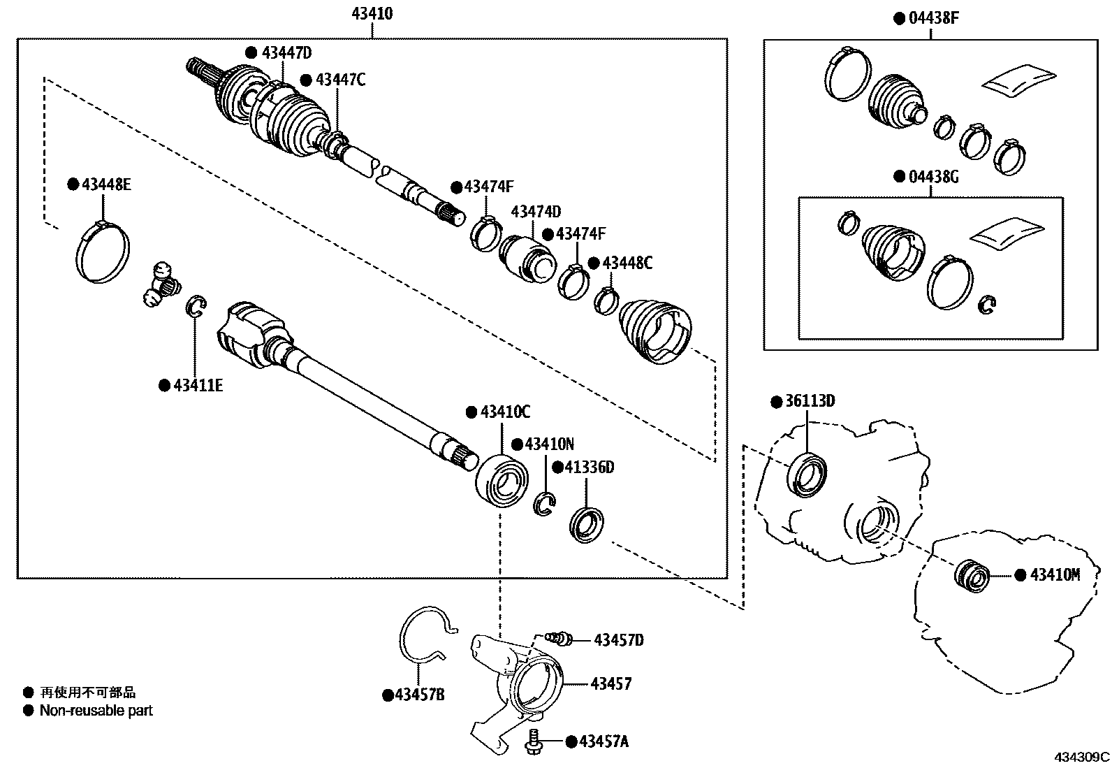 Toyota CAMRY Front Drive Shaft EPC diagram — 434309C