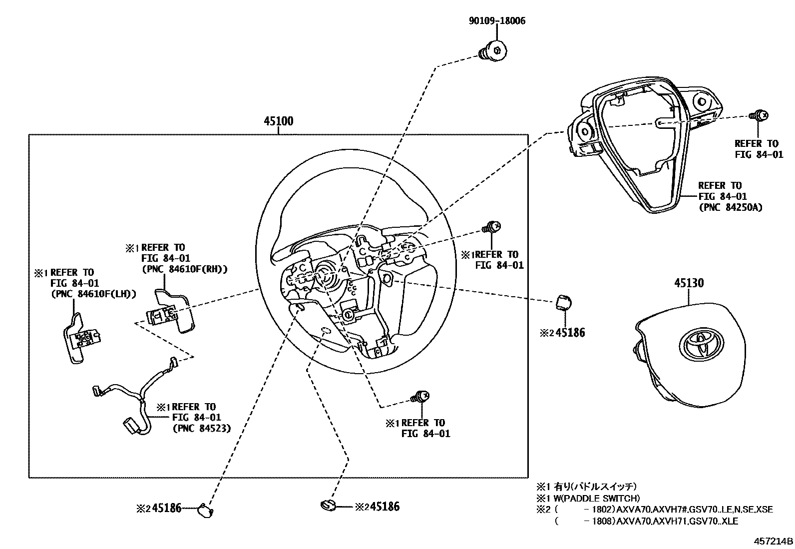 Toyota CAMRY Steering Wheel EPC diagram — 457214B