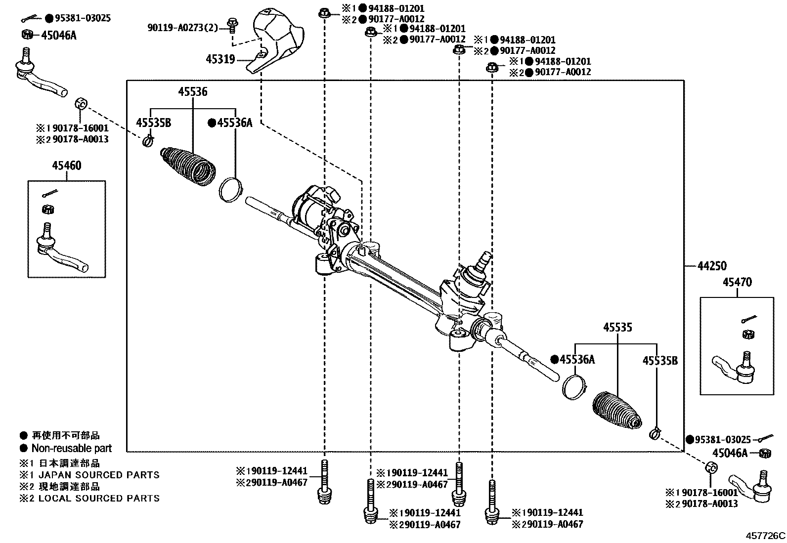 Toyota CAMRY 前转向齿轮和连杆 EPC diagram — 457726C
