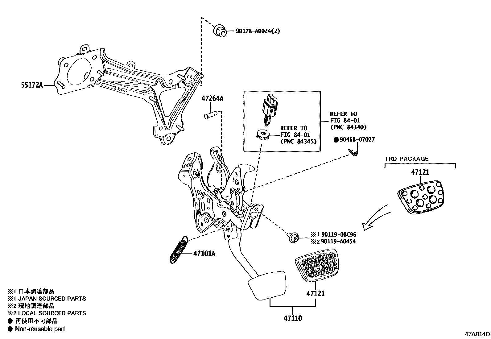 Toyota CAMRY Brake Pedal & Bracket EPC diagram — 47A814D