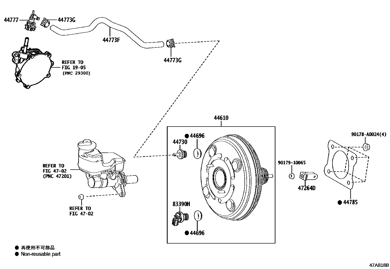 Toyota CAMRY 制动助力器和真空管 EPC diagram — 47A818B