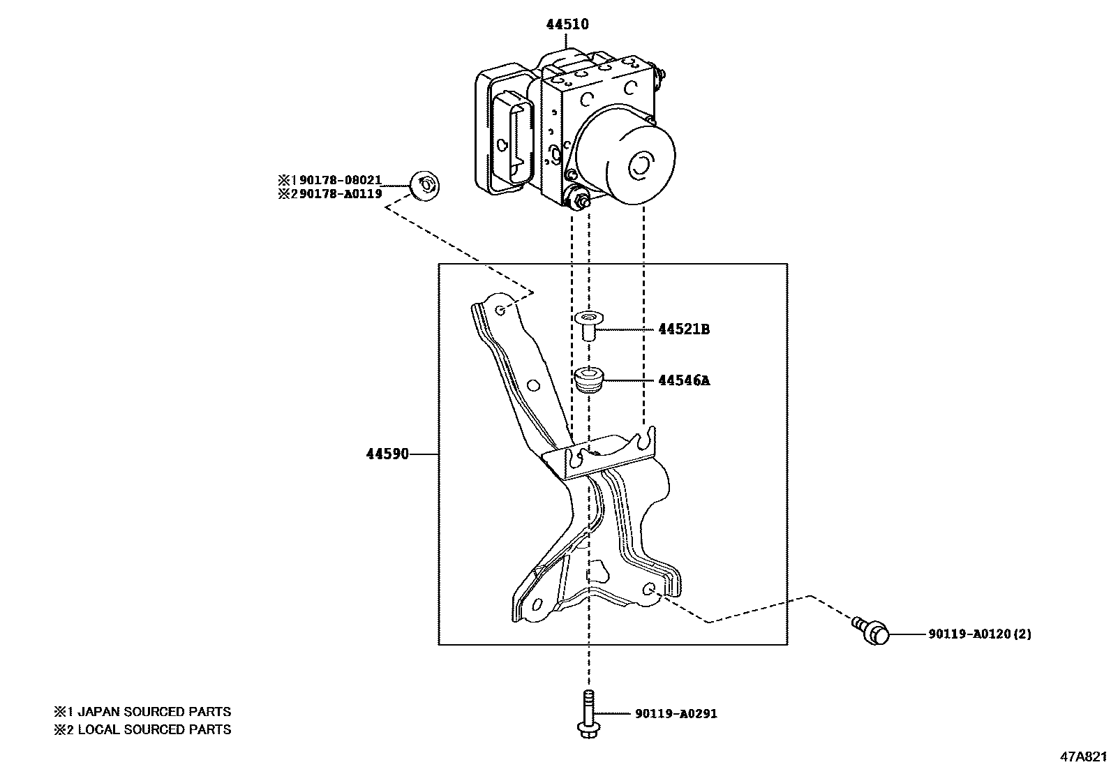 Toyota CAMRY 制动配管和卡箍 EPC diagram — 47A821