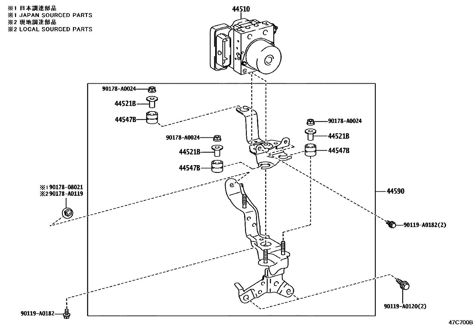 Toyota CAMRY 制动配管和卡箍 EPC diagram — 47C700B