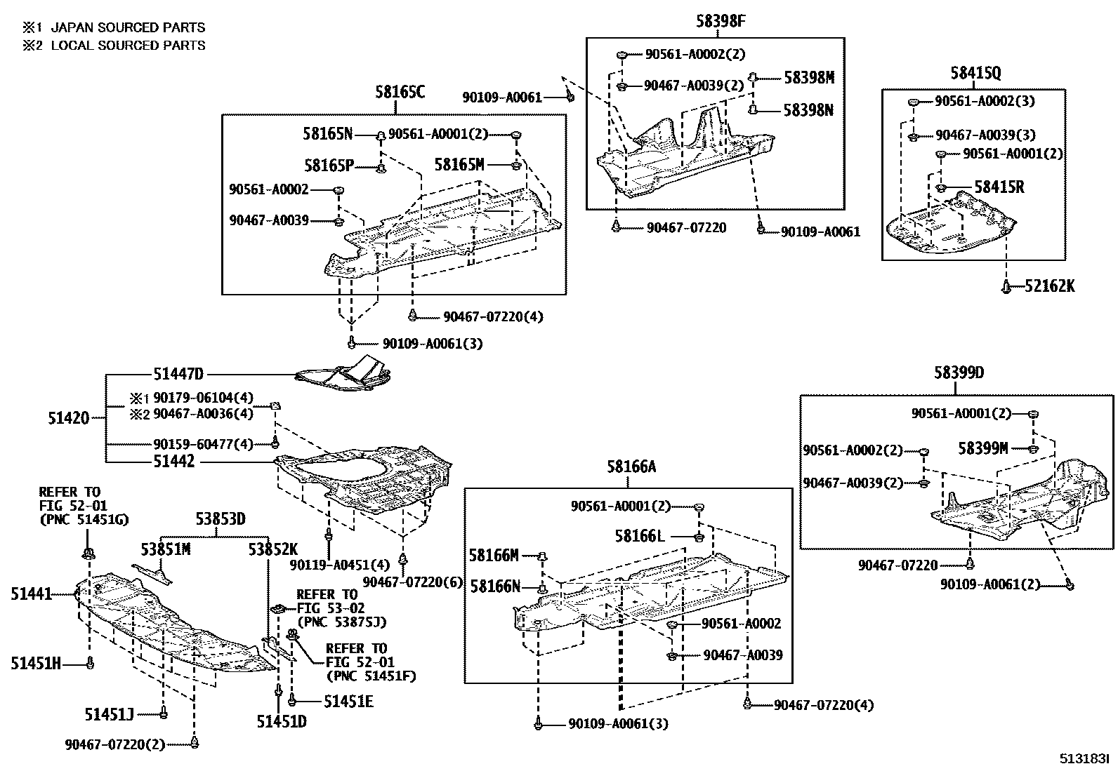 Toyota CAMRY 悬架横梁和发动机底罩 EPC diagram — 513183I