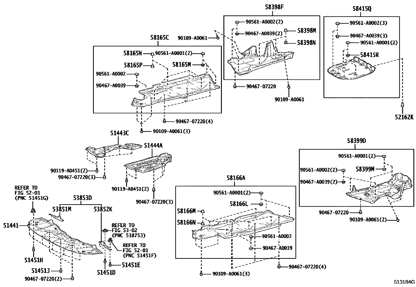 Toyota CAMRY 悬架横梁和发动机底罩 EPC diagram — 513184G