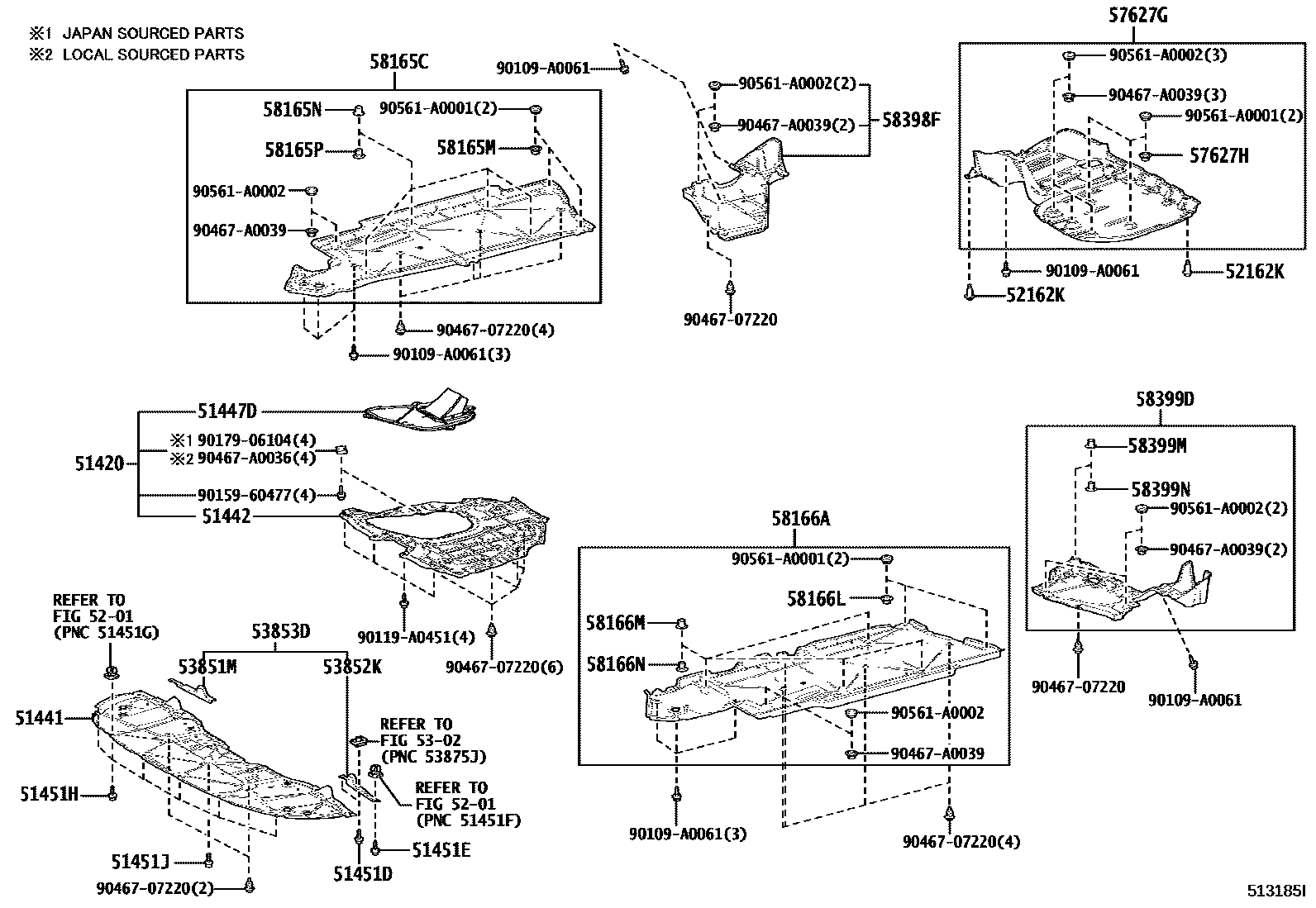 Toyota CAMRY 悬架横梁和发动机底罩 EPC diagram — 513185I