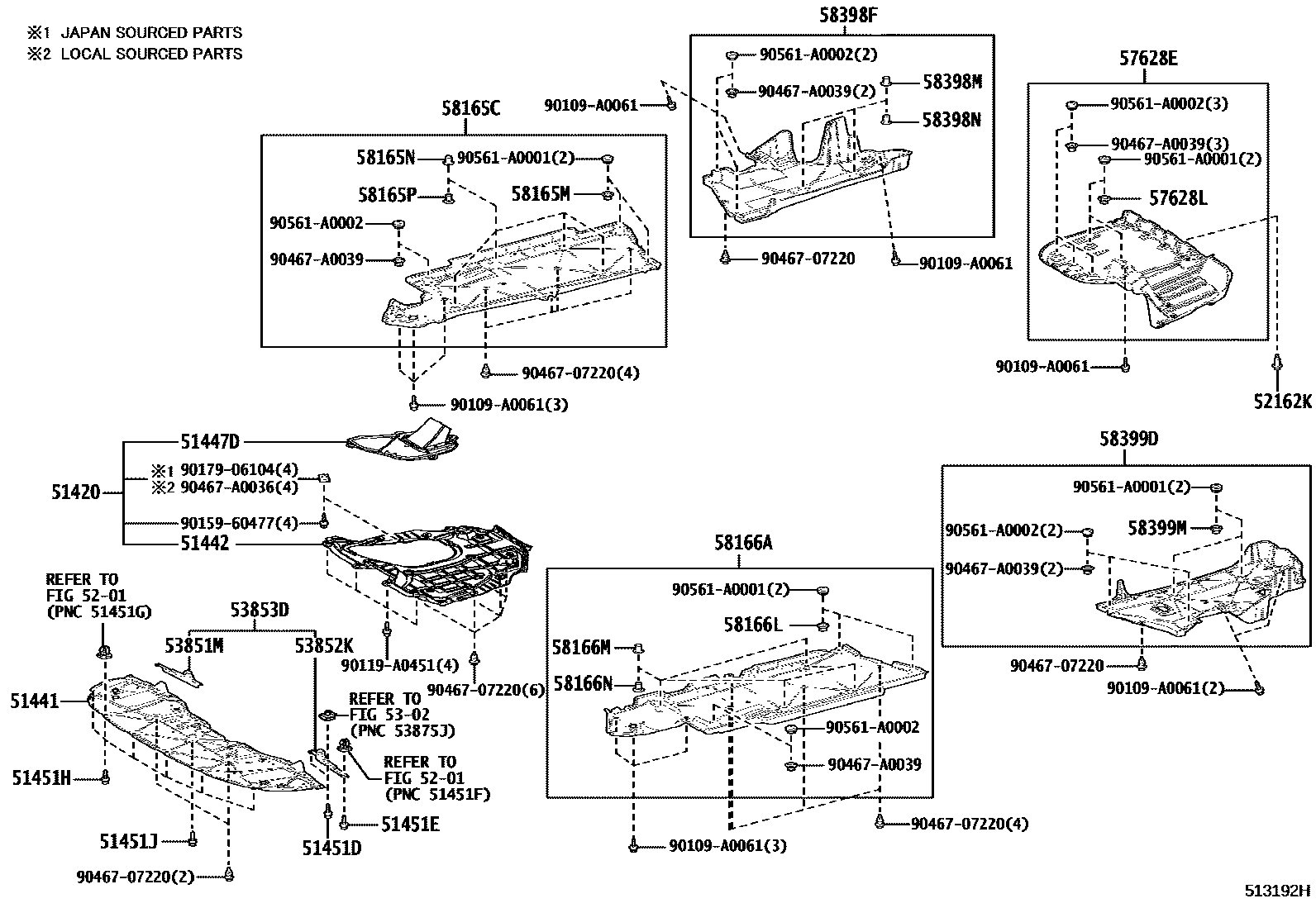 Toyota CAMRY 悬架横梁和发动机底罩 EPC diagram — 513192H