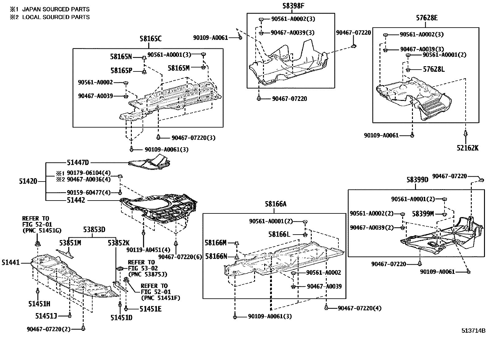 Toyota CAMRY 悬架横梁和发动机底罩 EPC diagram — 513714B