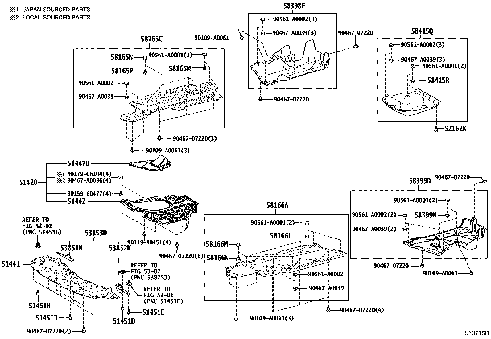 Toyota CAMRY 悬架横梁和发动机底罩 EPC diagram — 513715B