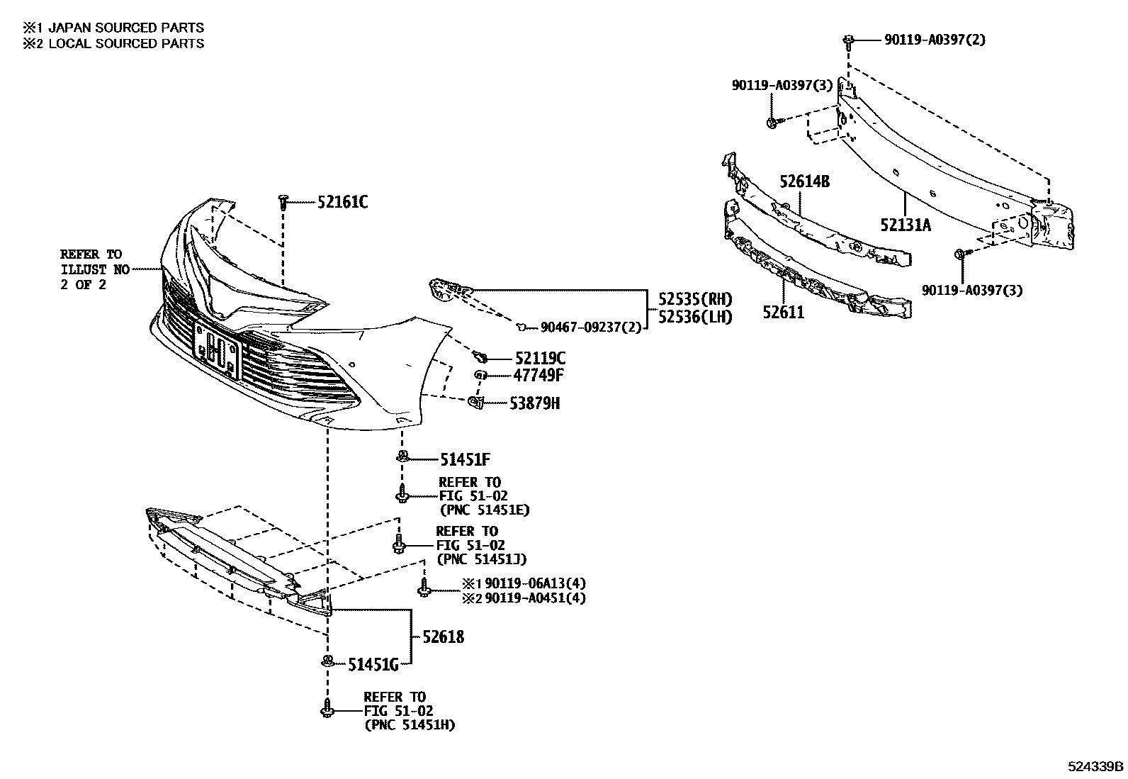 Toyota CAMRY 前保险杠及附件 EPC diagram — 524339B