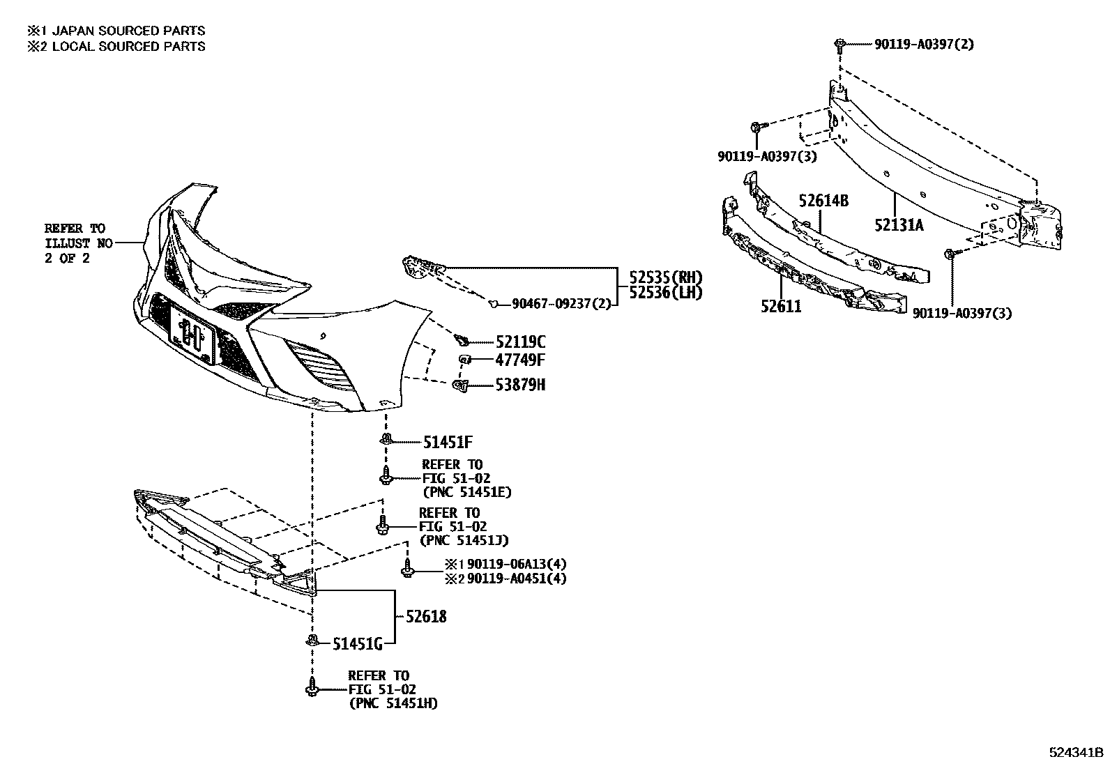 Toyota CAMRY 前保险杠及附件 EPC diagram — 524341B