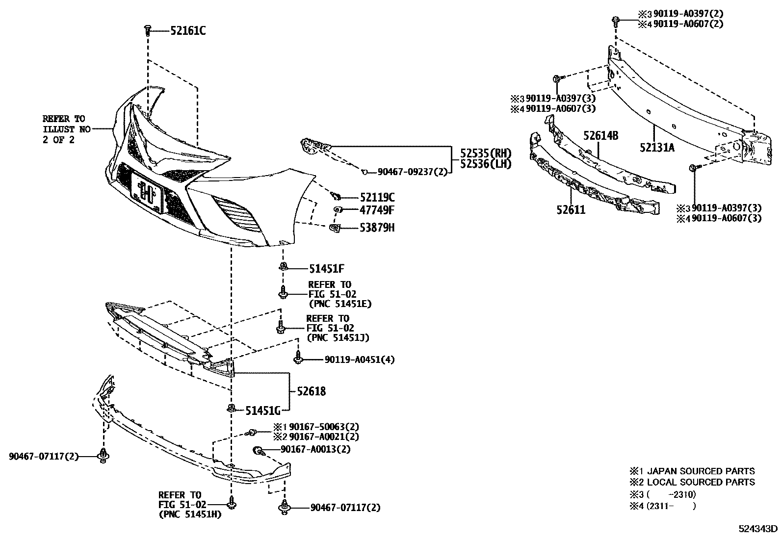 Toyota CAMRY 前保险杠及附件 EPC diagram — 524343D