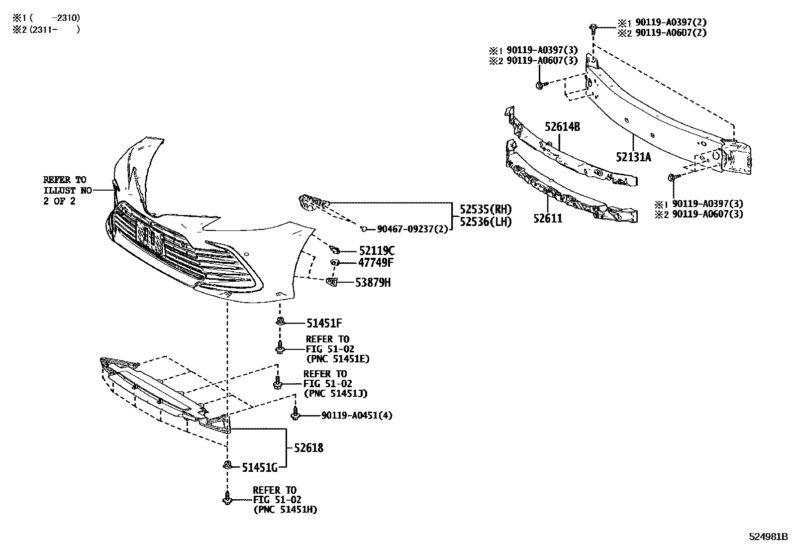 Toyota CAMRY 前保险杠及附件 EPC diagram — 524981B