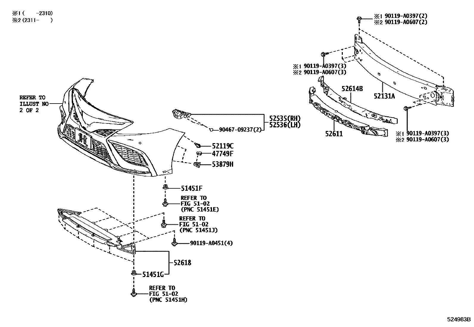 Toyota CAMRY 前保险杠及附件 EPC diagram — 524983B