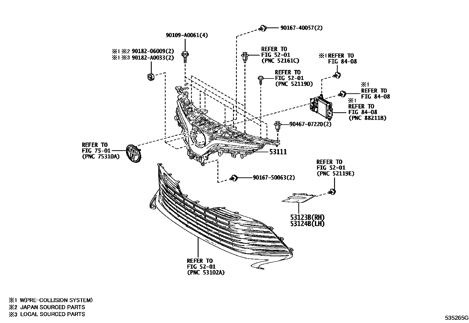 Toyota CAMRY radiator grille EPC diagram — 535265G