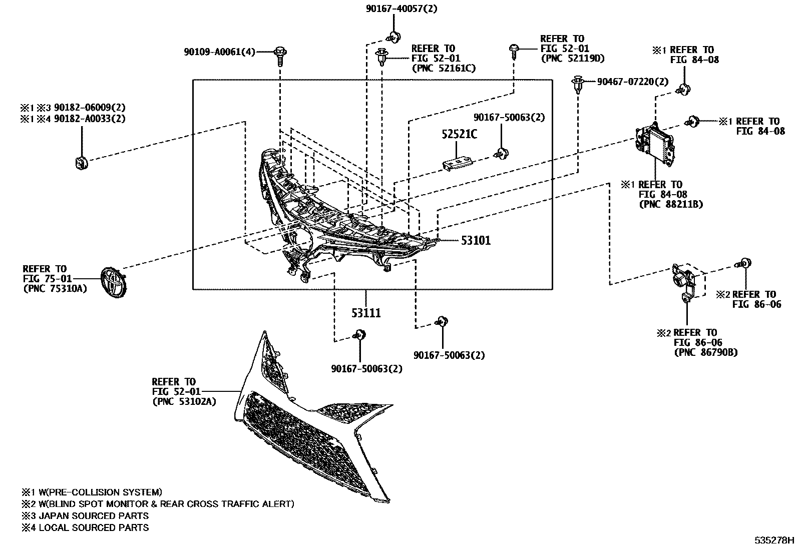 Toyota CAMRY radiator grille EPC diagram — 535278H