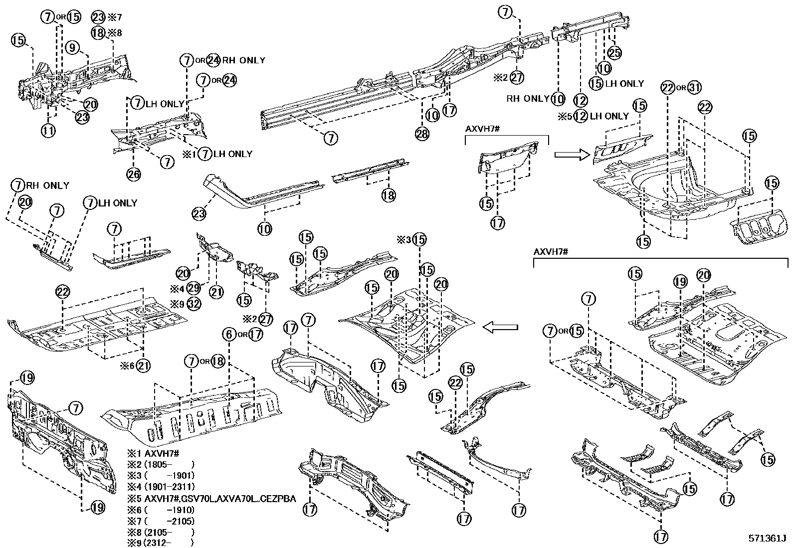 Toyota CAMRY hole plug EPC diagram — 571361J