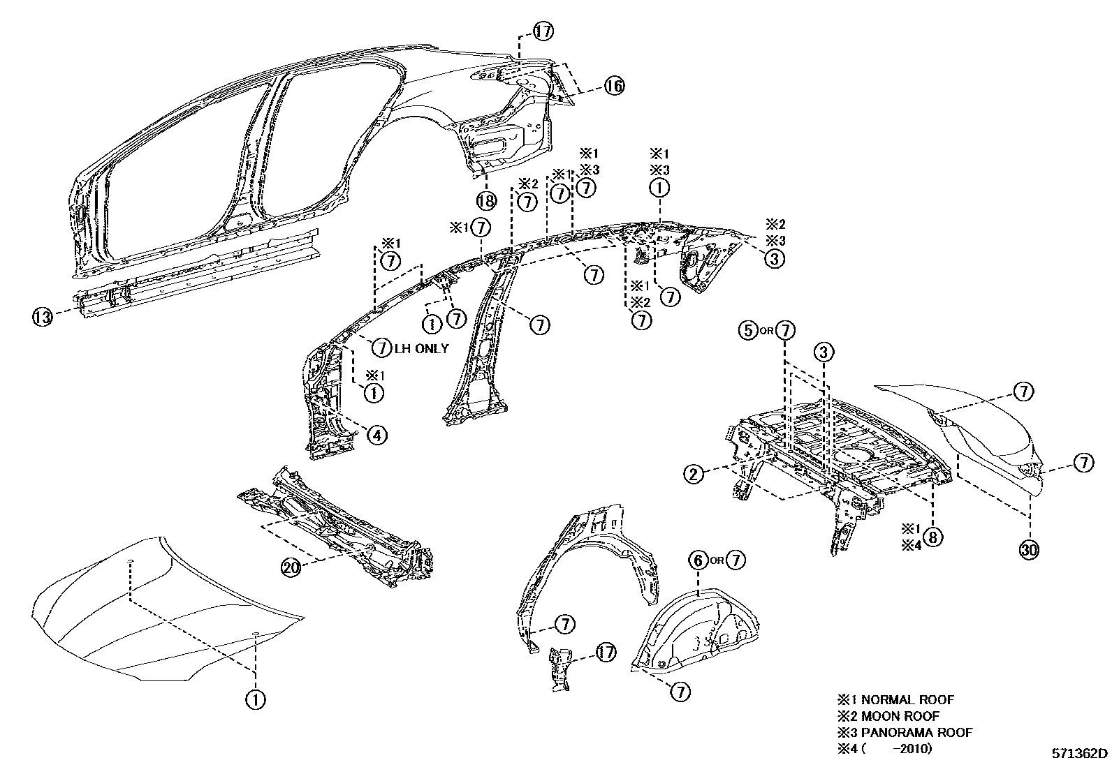 Toyota CAMRY hole plug EPC diagram — 571362D