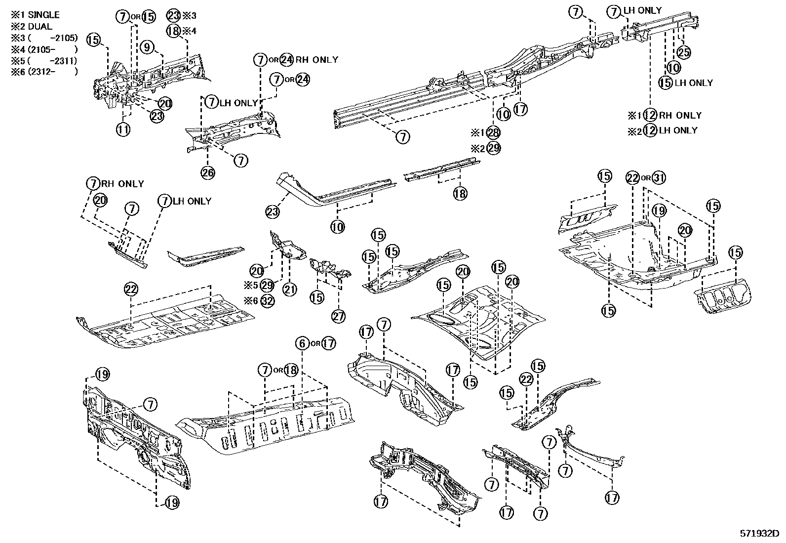 Toyota CAMRY hole plug EPC diagram — 571932D