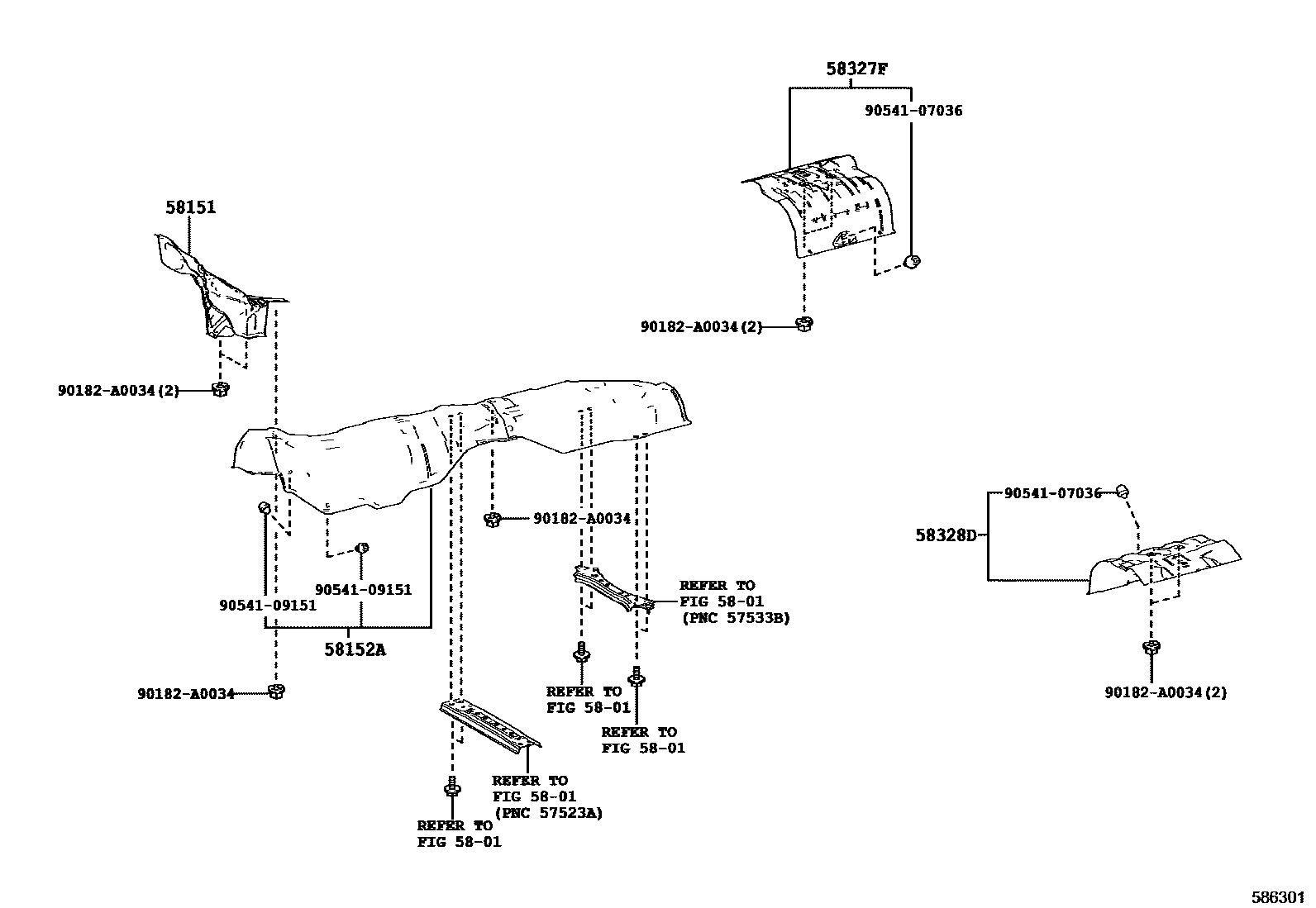 Toyota CAMRY 地板隔热垫 EPC diagram — 586301