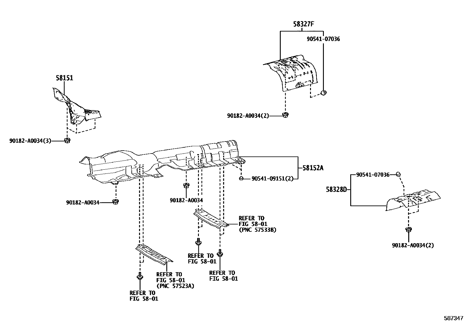 Toyota CAMRY 地板隔热垫 EPC diagram — 587347