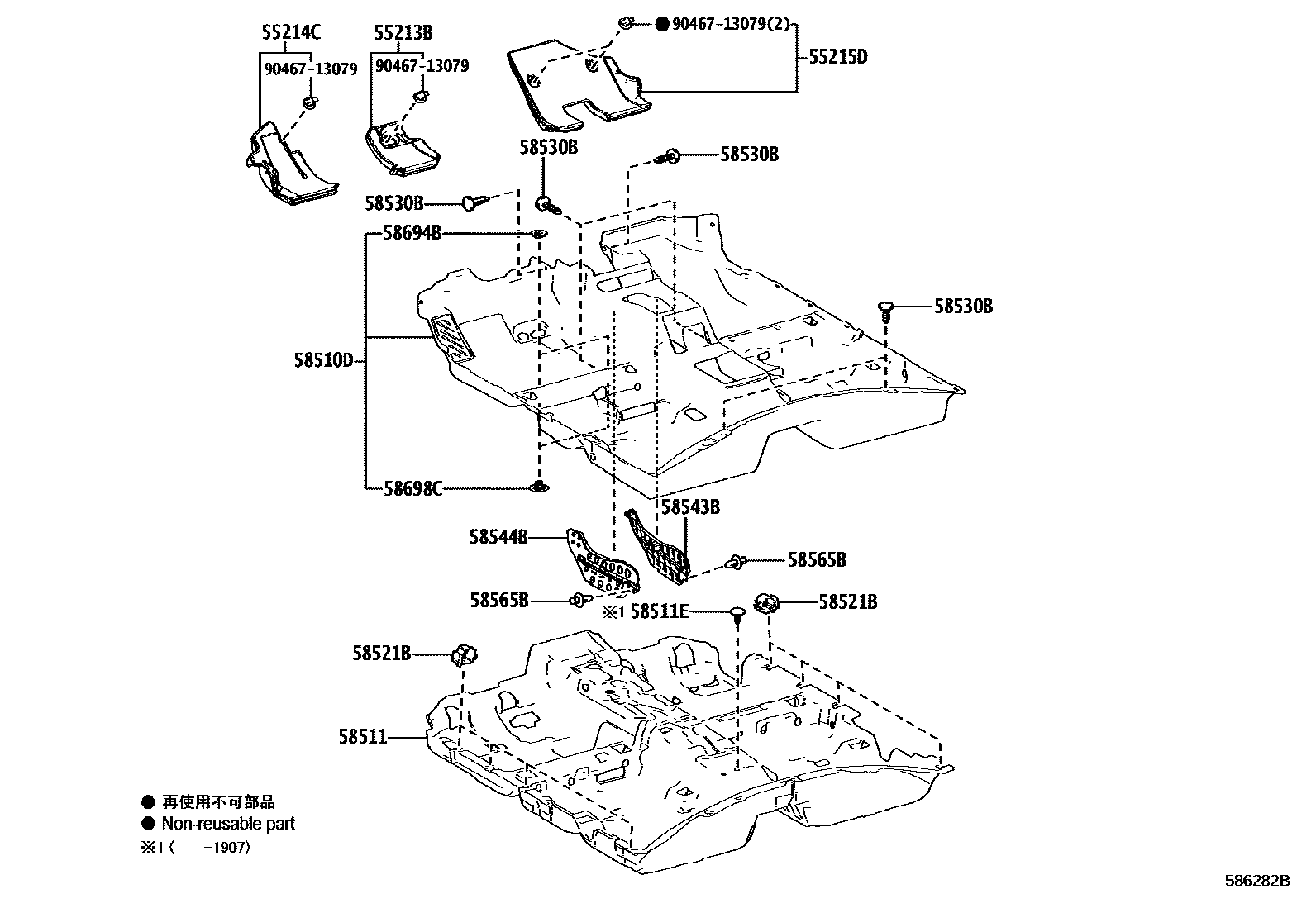 Toyota CAMRY 地板垫和地毯 EPC diagram — 586282B