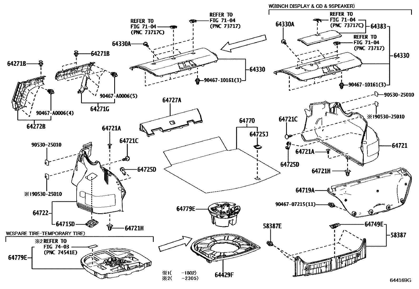Toyota CAMRY 杂物箱板和行李箱垫 EPC diagram — 644169G
