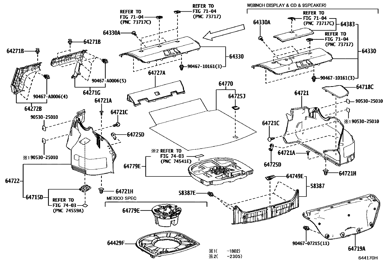 Toyota CAMRY 杂物箱板和行李箱垫 EPC diagram — 644170H