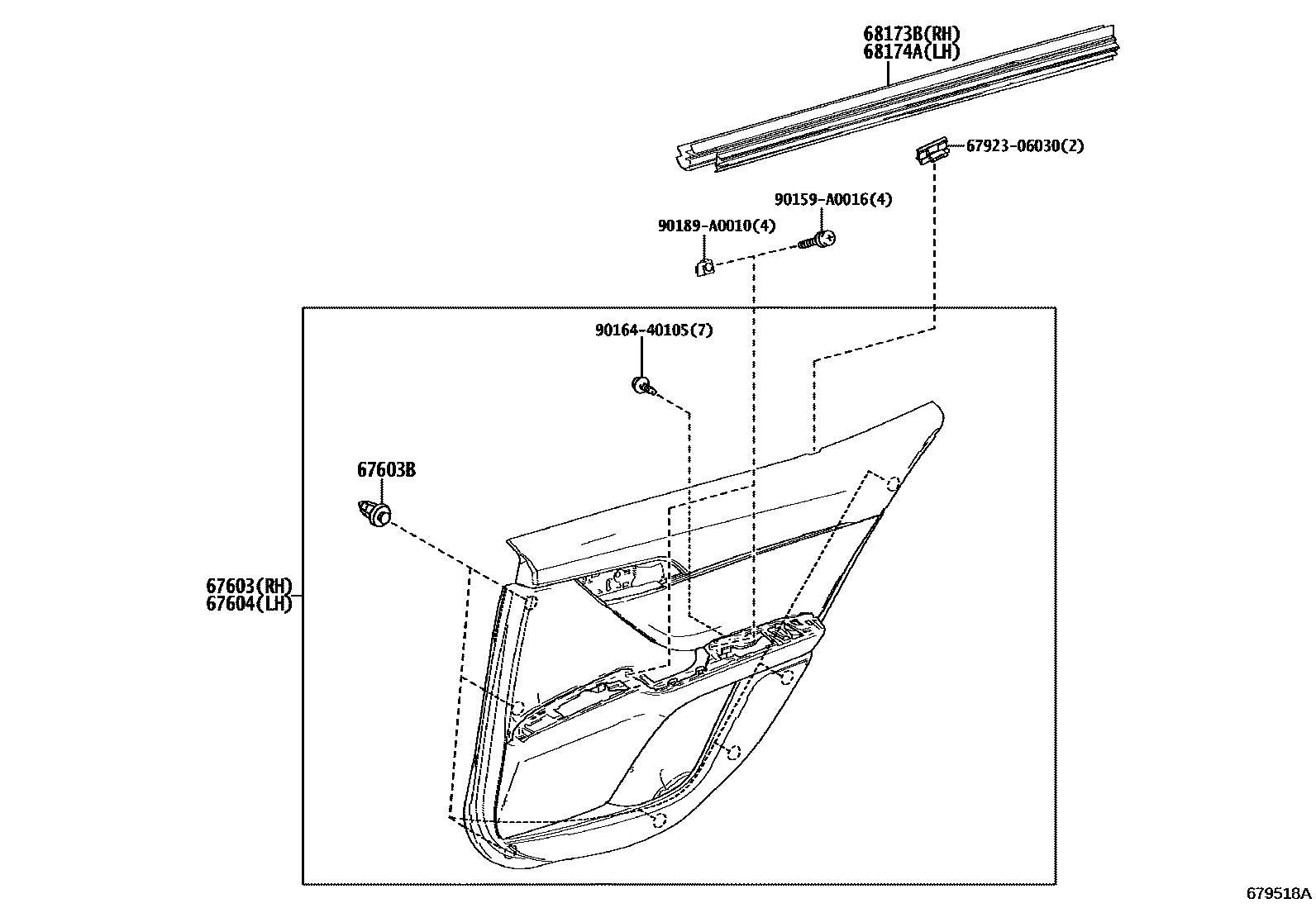 Toyota CAMRY 后门板和后门玻璃 EPC diagram — 679518A