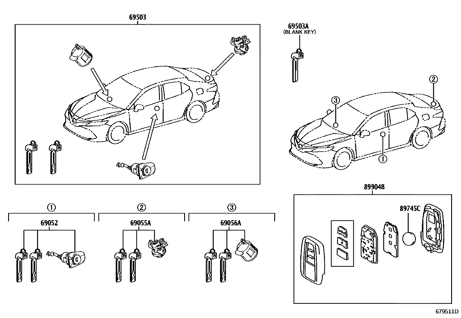 Toyota CAMRY 锁芯组件 EPC diagram — 679511D