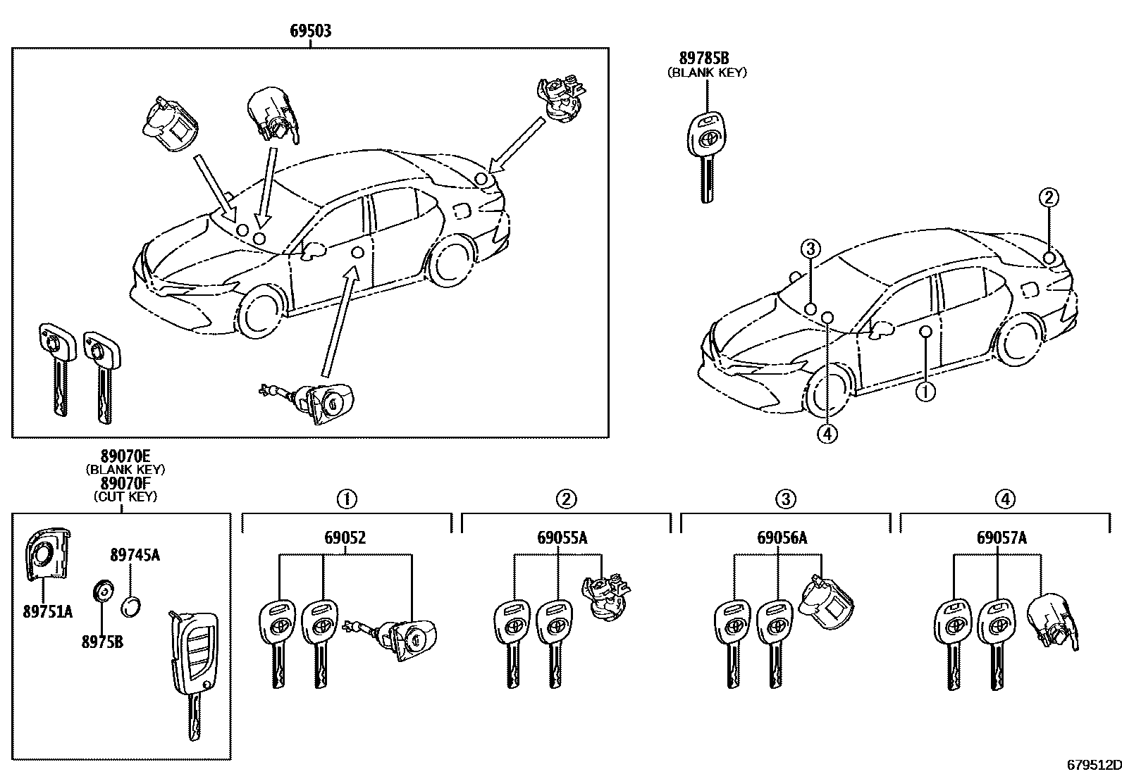 Toyota CAMRY 锁芯组件 EPC diagram — 679512D