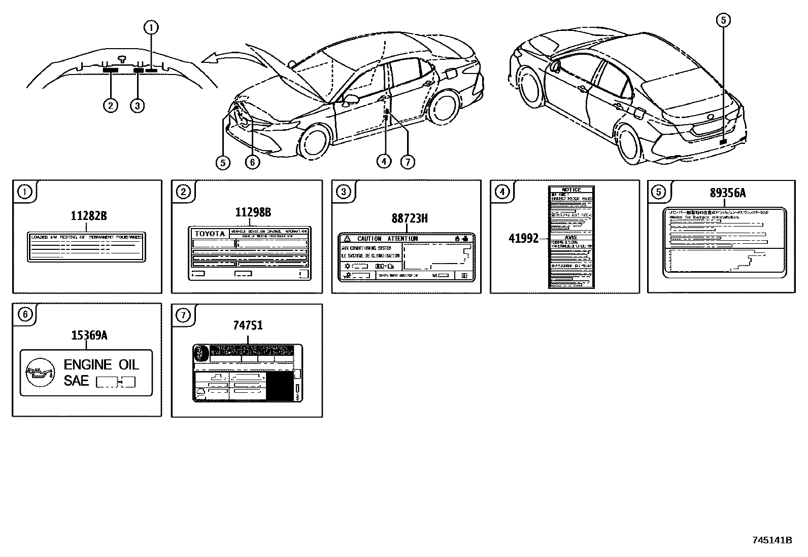 Toyota CAMRY 警示铭牌(车外和车内) EPC diagram — 745141B