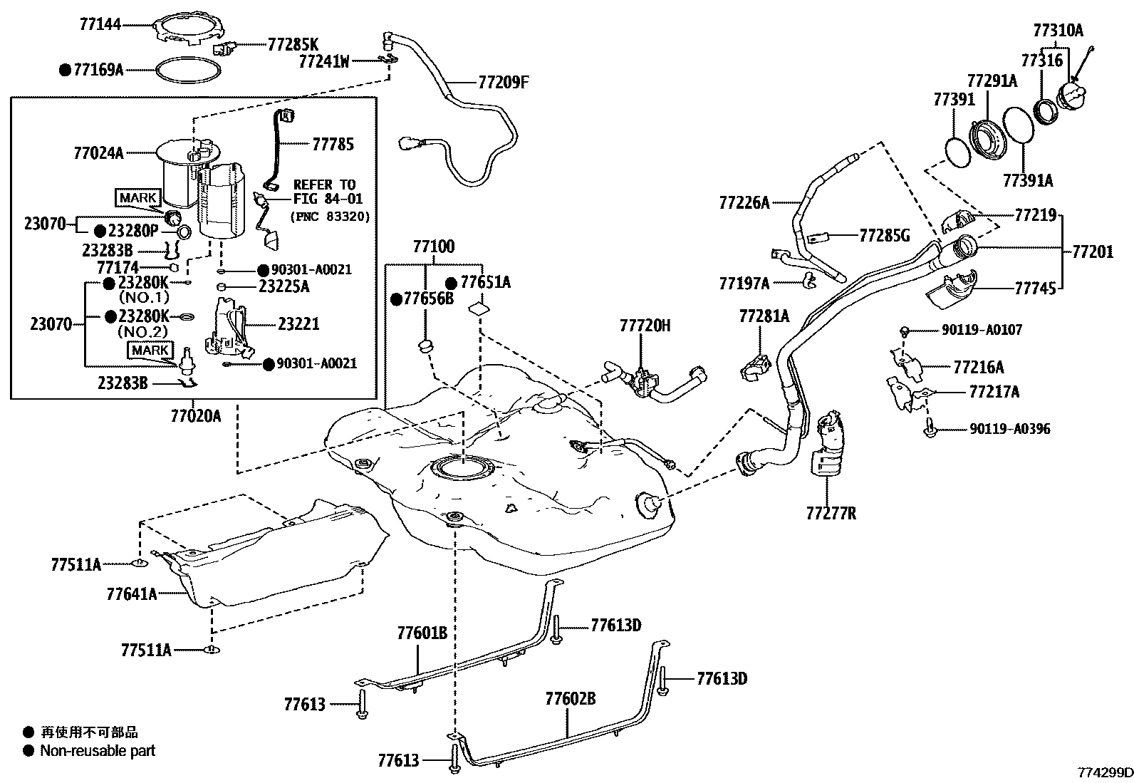 Toyota CAMRY 燃油箱和燃油管 EPC diagram — 774299D
