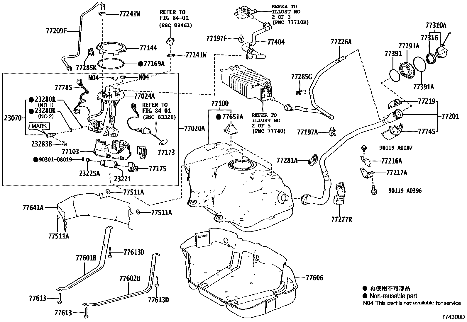 Toyota CAMRY 燃油箱和燃油管 EPC diagram — 774300D