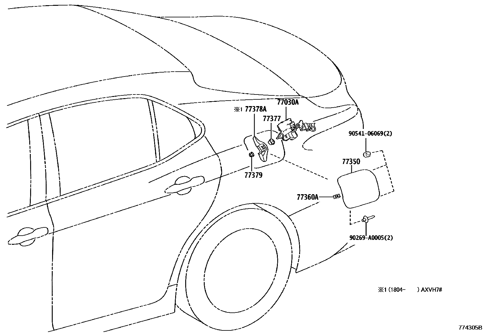 Toyota CAMRY 燃油箱和燃油管 EPC diagram — 774305B