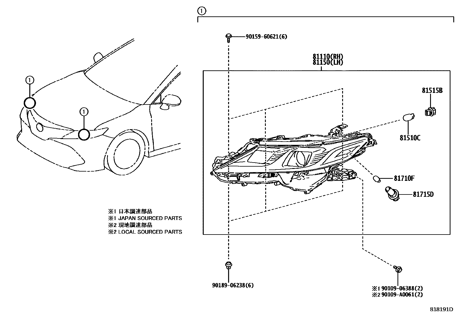 Toyota CAMRY Headlamp EPC diagram — 818191D