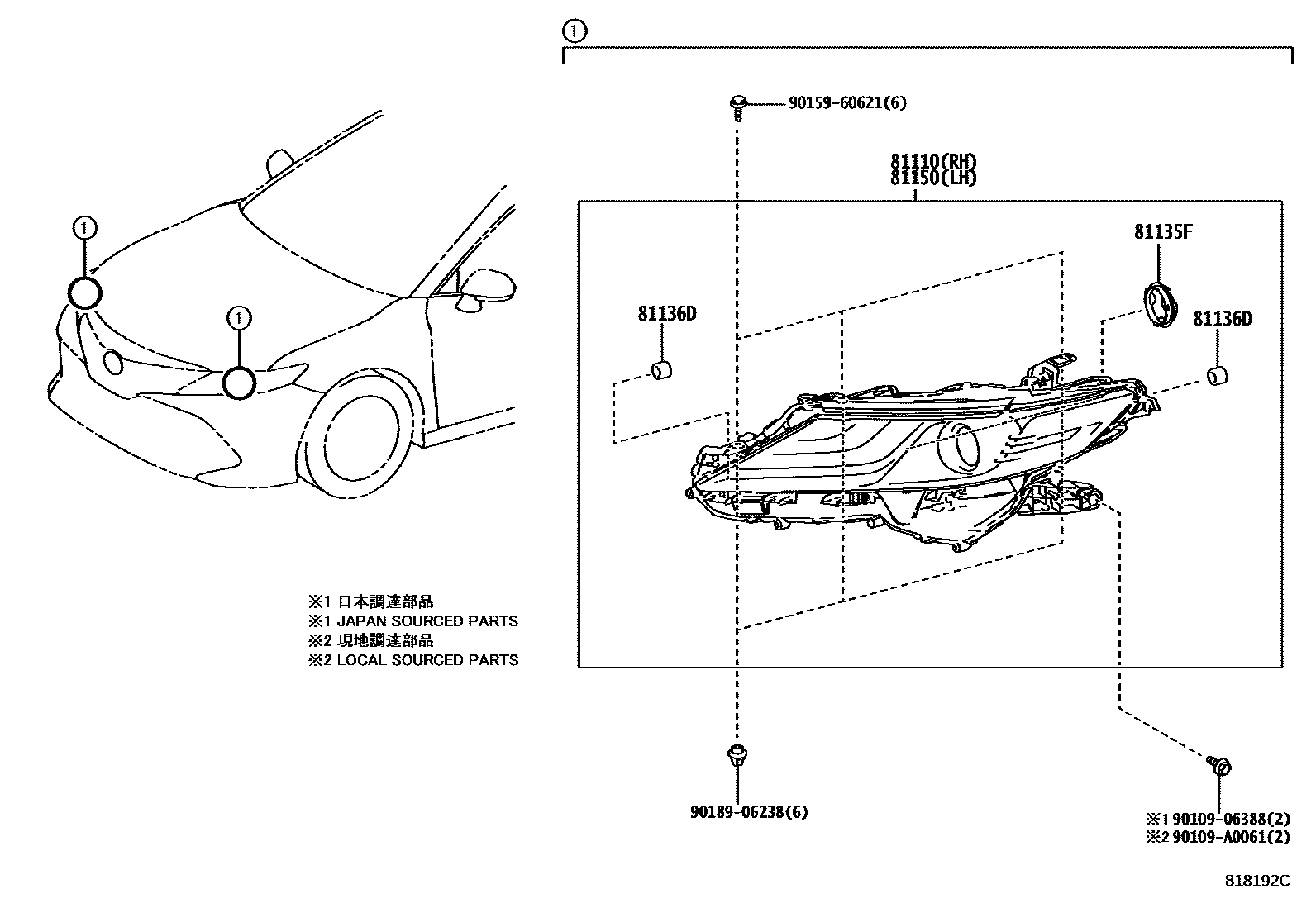 Toyota CAMRY Headlamp EPC diagram — 818192C