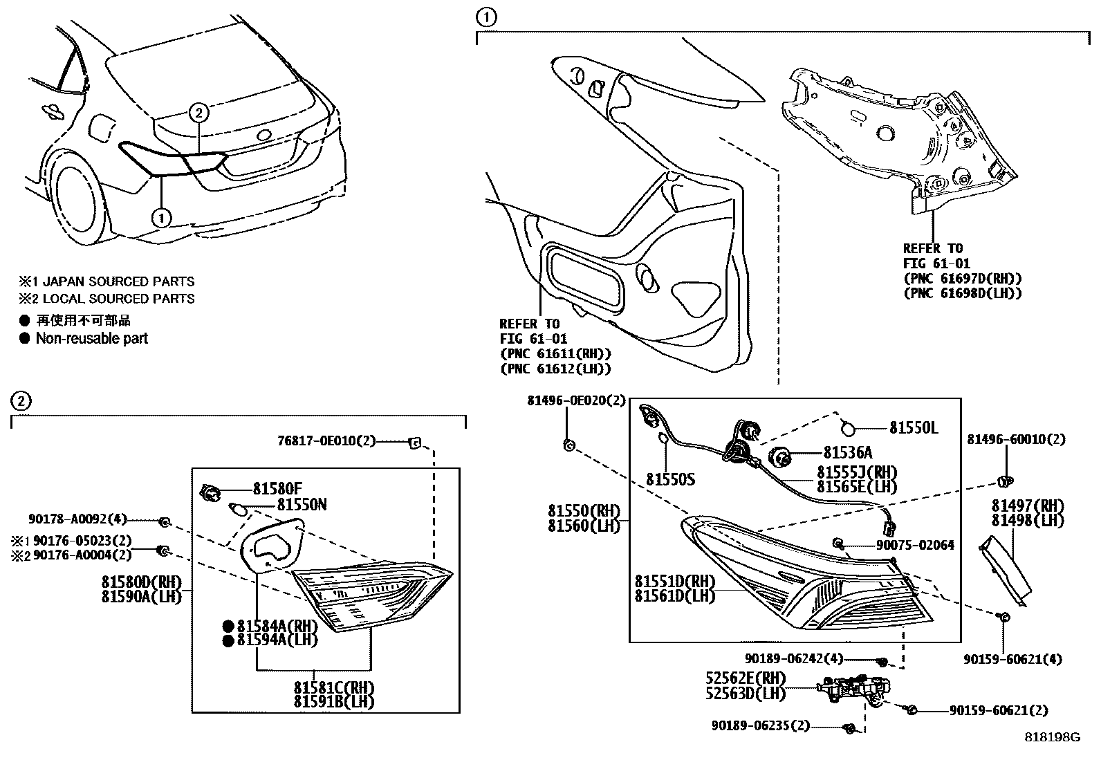 Toyota CAMRY 后组合灯 EPC diagram — 818198G
