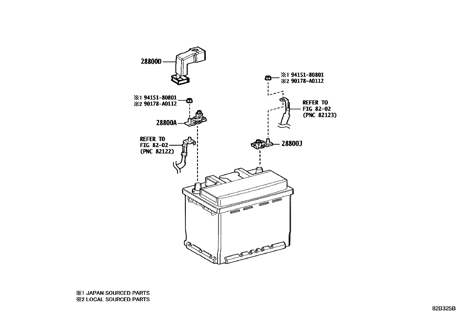 Toyota CAMRY 蓄电池和蓄电池电缆 EPC diagram — 82B325B
