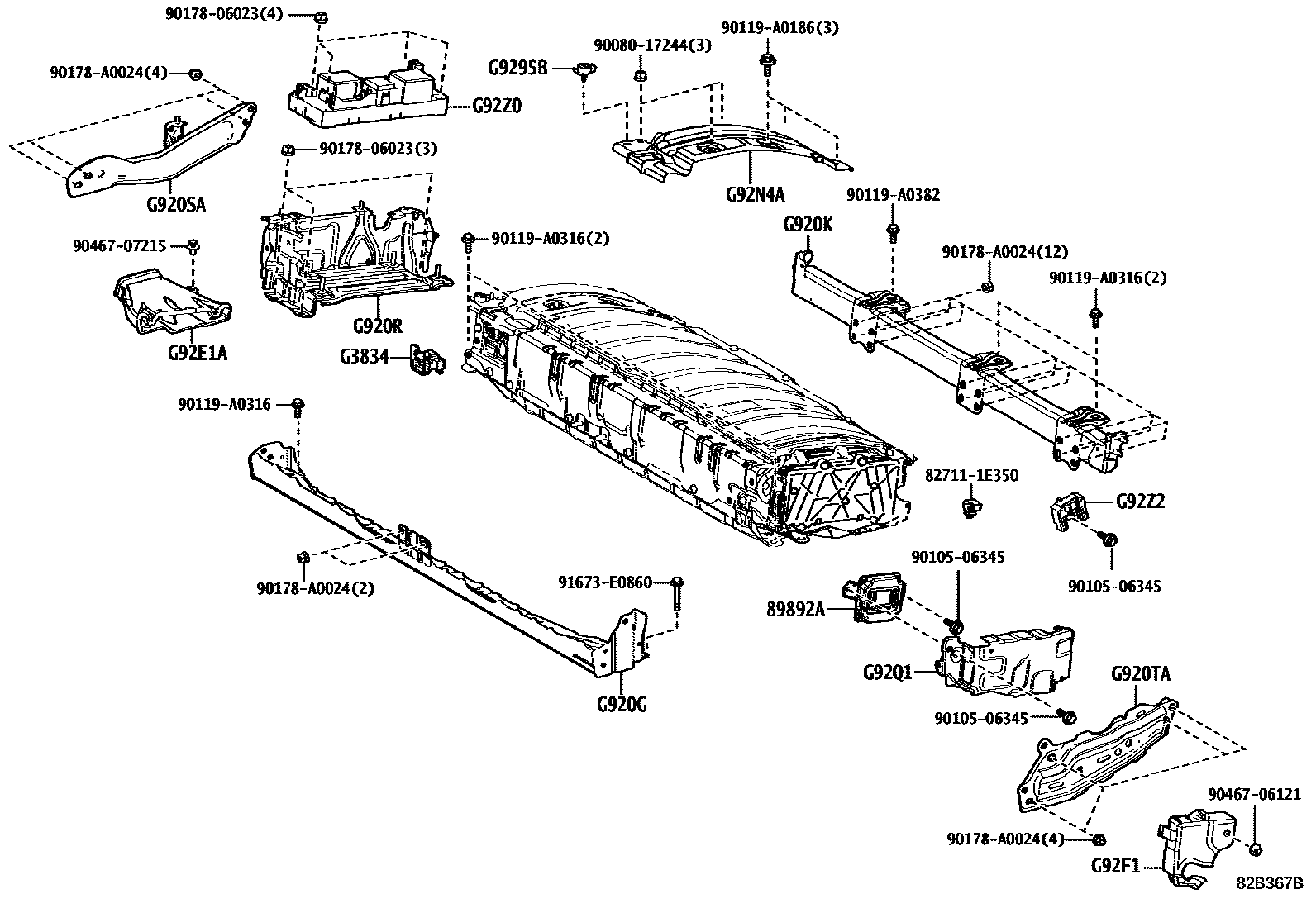 Toyota CAMRY 蓄电池和蓄电池电缆 EPC diagram — 82B367B