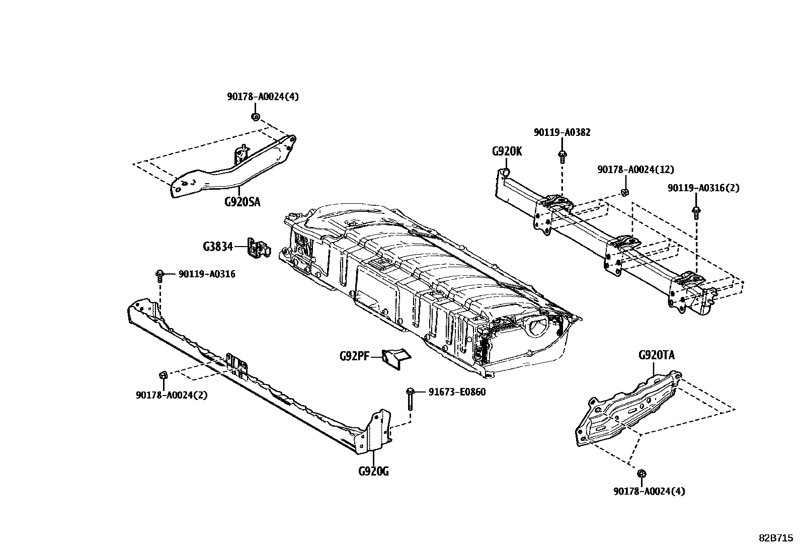Toyota CAMRY 蓄电池和蓄电池电缆 EPC diagram — 82B715