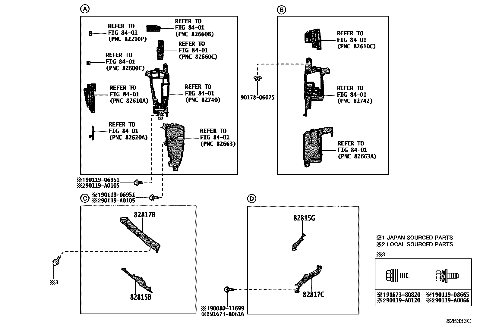Toyota CAMRY 线束和卡夹 EPC diagram — 82B333C