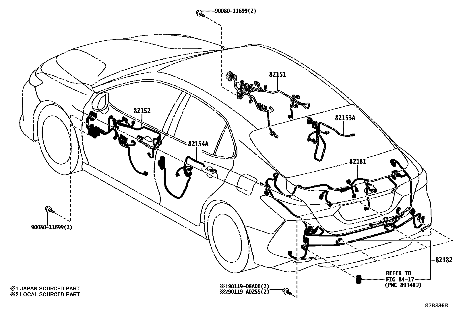 Toyota CAMRY 线束和卡夹 EPC diagram — 82B336B