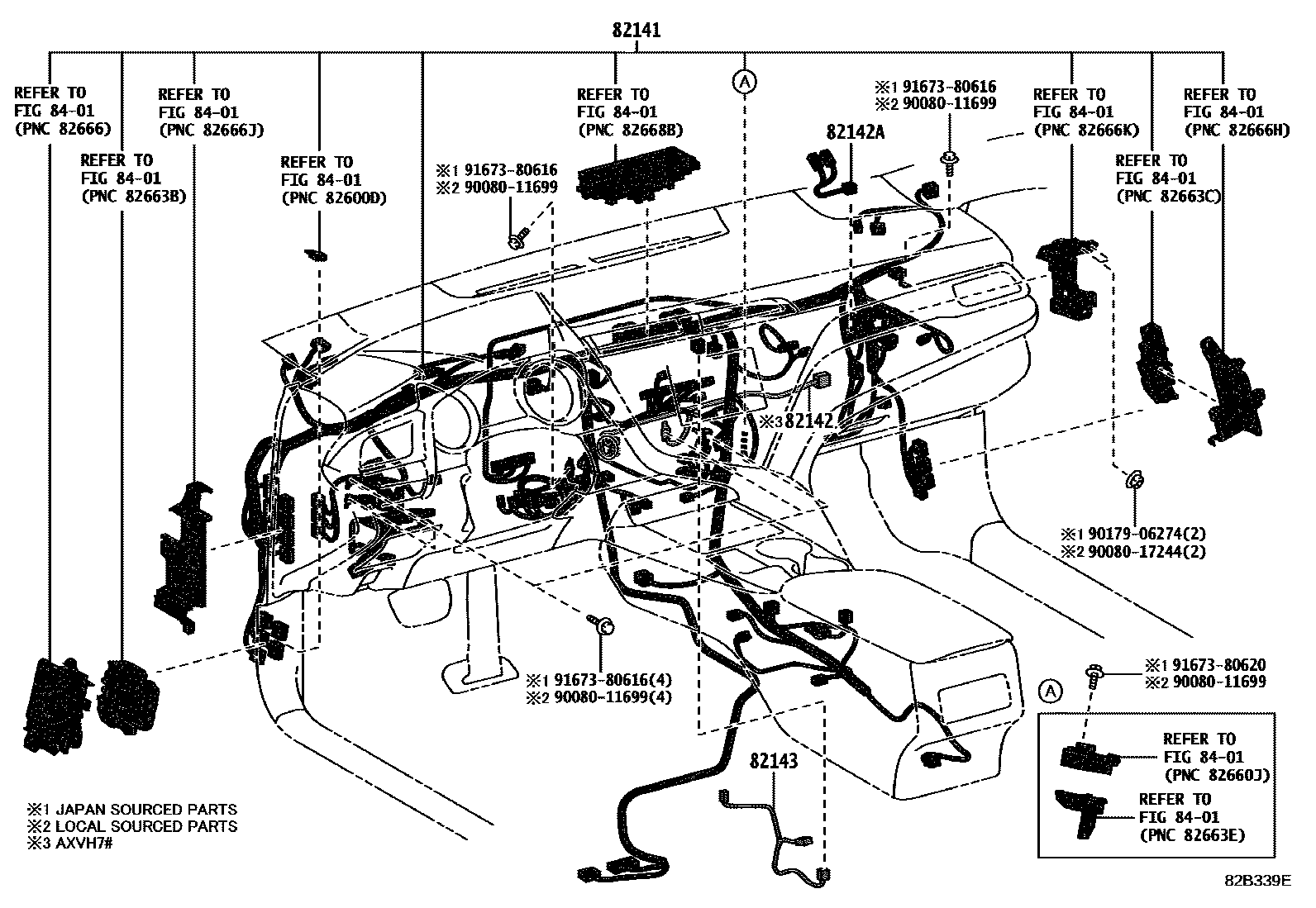 Toyota CAMRY 线束和卡夹 EPC diagram — 82B339E