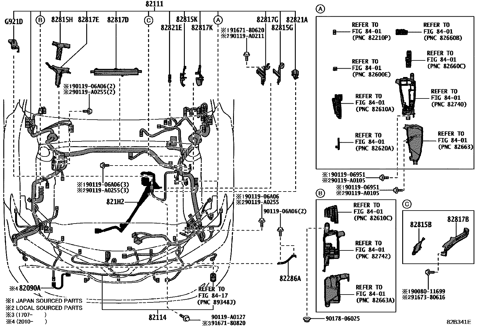 Toyota CAMRY 线束和卡夹 EPC diagram — 82B341E