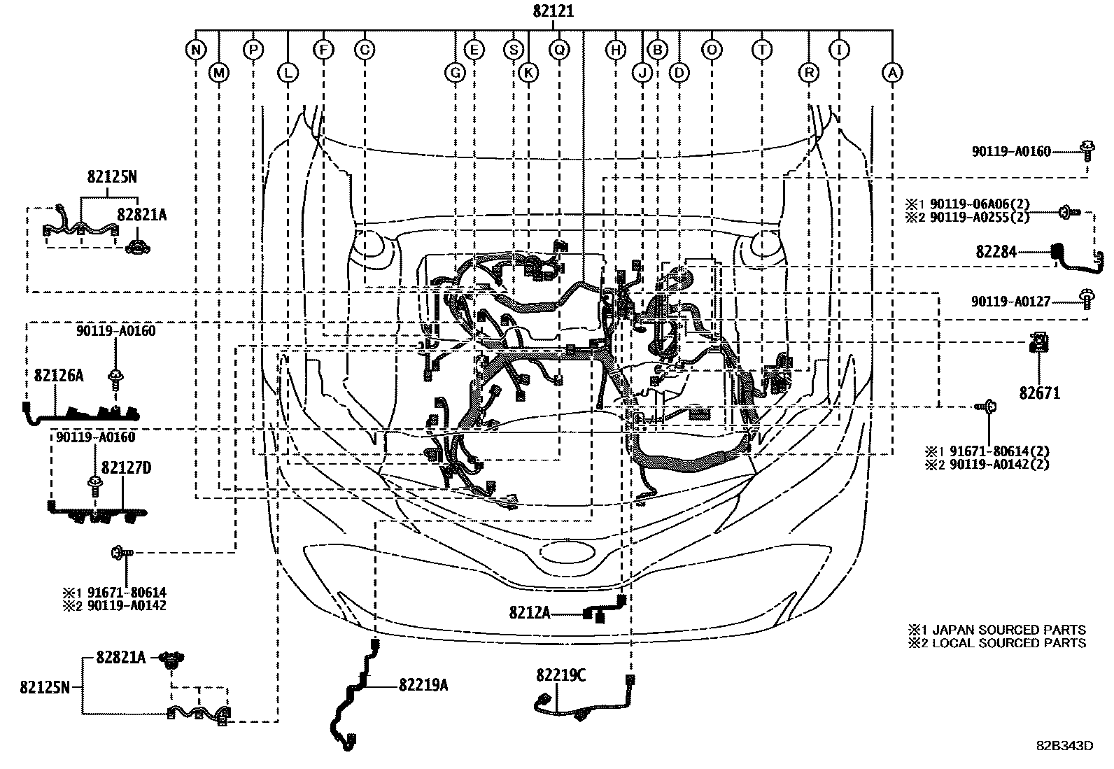 Toyota CAMRY 线束和卡夹 EPC diagram — 82B343D