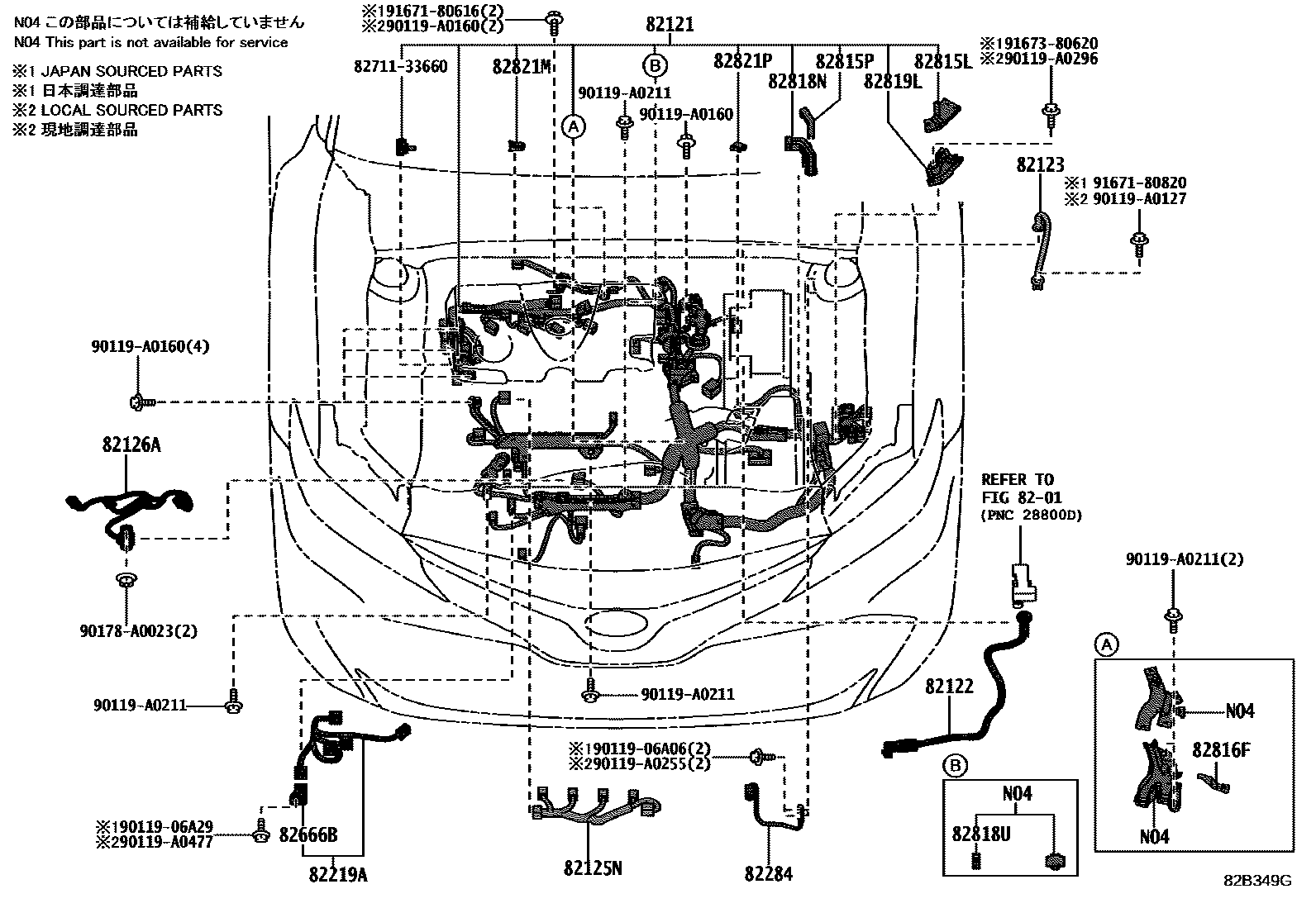Toyota CAMRY 线束和卡夹 EPC diagram — 82B349G